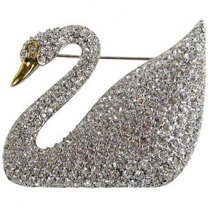 NWT Saworvski Silvertone and Gold Swan Crystal Brooch